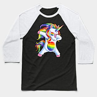 Dabbing Unicorn Gay Pride LGBT  Lesbian Flag Baseball T-Shirt